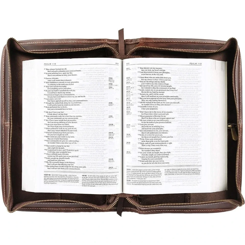 Leather Bible Cover w/ Handle & Pocket – Small Book or Planner Holder‎ Case